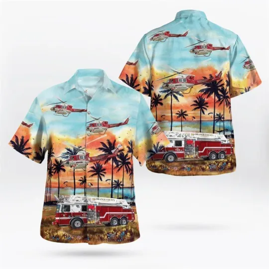Orange County Fire Authority Brand New Truck 59 038 Bell 412EP Hawaiian Shirt