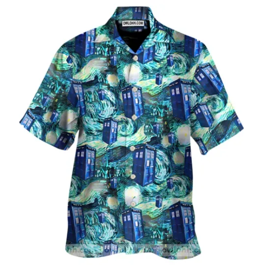 Tardis Starry Night Doctor Who Hawaiian Shirt For Mens, Luxury Fabric, US Size