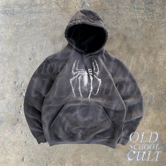Vintage Spider 90s Graphic Hoodie, Retro Pump Cover Gothic Spider Hoodie, Gym Hoodie, 90s Gothic Clothing, Y2k Oversized Grunge Hoodie