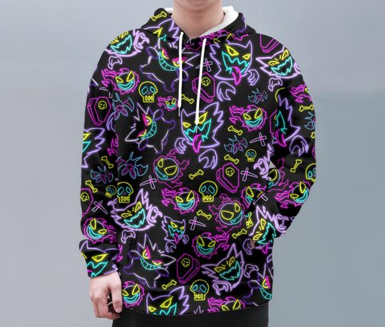 Gengar Hoodie Shirt Ghost Unisex Hoodie Neon Gengar Shirt Gifts