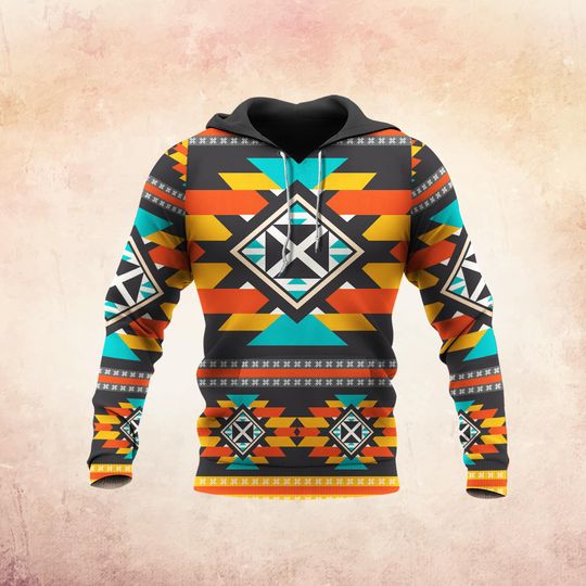 Aztec Tribal Hoodie, Aztec Long Sleeve 3D Print Warm Hoodie - Aztec Gifts