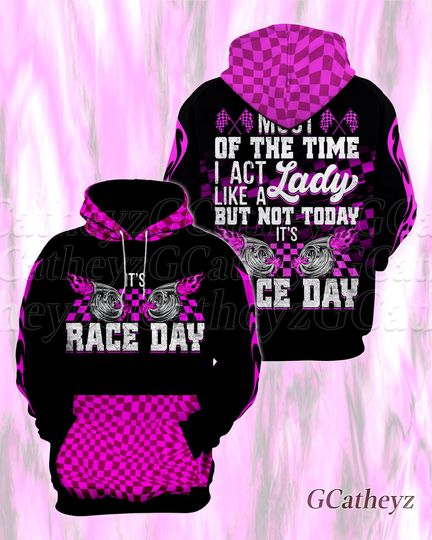 3D Hoodie Black And Pink Race Day Lady Race Time Speedy Lovers Design