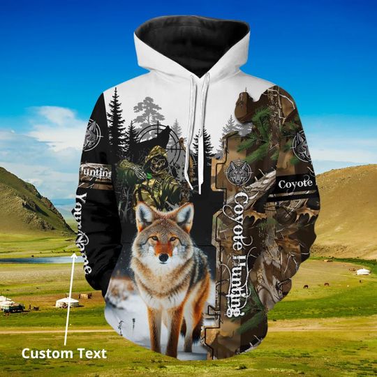 Coyote Hunting Camouflage Custom Name Shirts for Hunters, Personalized Hunting Hoodie