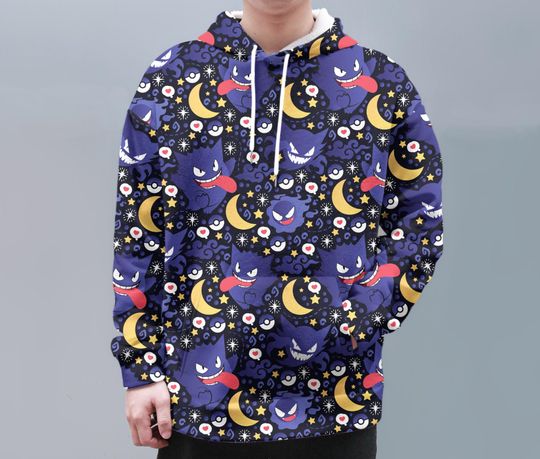 Gengar Hoodie Shirt Ghost Unisex Hoodie Aloha Kawaii Hoodie Moon Gengar Shirt Gifts