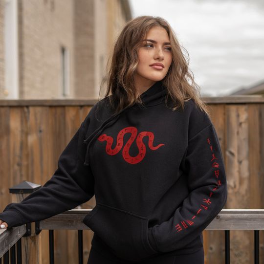 The red Snake with Sumerian writing ( the world's first writing ), 3D red vinyl design hoodie, sweatshirt.