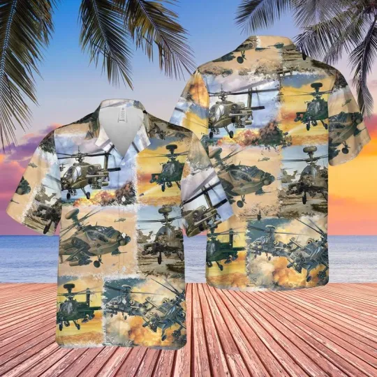 Army Boeing AH 64 Apache Hawaiian Shirt