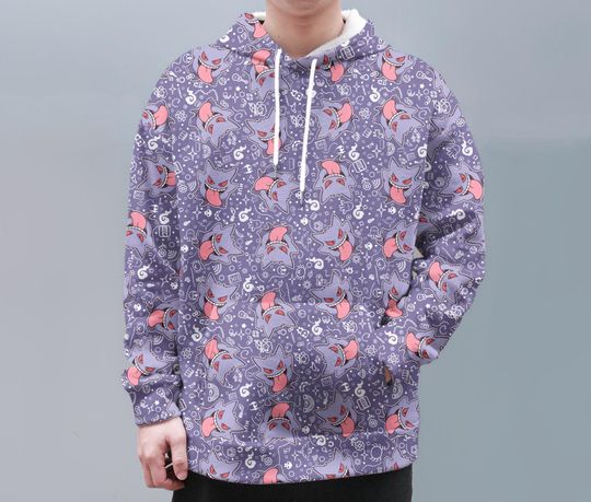 Gengar Hoodie Shirt Ghost Unisex Hoodie Aloha Kawaii Hoodie Purple Gengar Shirt Gifts