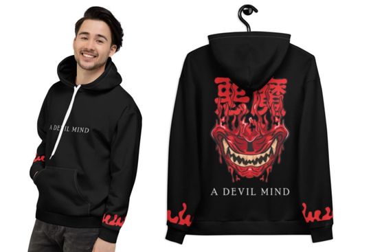 Oni Japanese demon - Unisex harajuku hoodie, sublimation print, vaporwave art, pastel goth hoodie, vaporwave clothes, streetwear cyberpunk