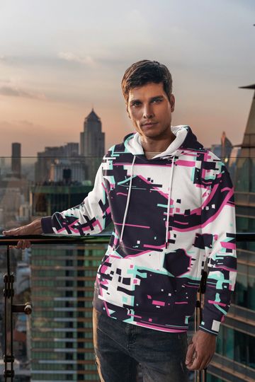 Cyberpunk hoodie - Unisex lightweight vaporwave hoodie, allover print, aesthetic, trendy, techwear, synthwave, goth, glitch, multicolored