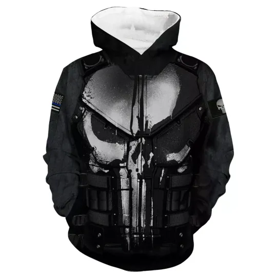 3D Skeleton Skull Hip Pop Punisher Hoodie Sweatshirt Sweater Pullover Jacket