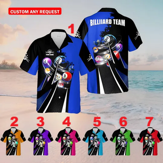 Personalized Billiard Hawaiian 3D Shirt, Custom Name Retro Matching Billiard Team Gift