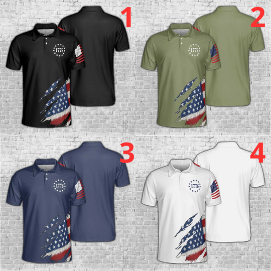 1776 American Flag Fourth Of July Patriotic Memorial Day USA Polo Shirt