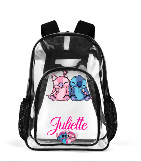 Clear, custom-made, personalized backpacks