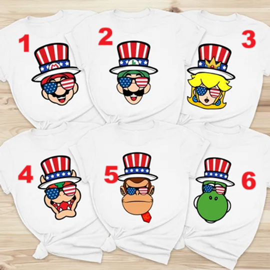 Super Mario 4th of July, Super Mario Character Shirt, Personalized Mario Shirt, Super Mario & Friends Party Shirt, Mario Family Shirt