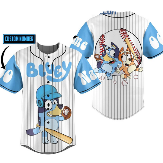 BlueyDad Cartoon Family Personalized Baseball Jersey With Sewn Trim
