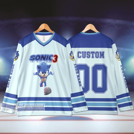 Personalized Sonic The Hedgehog Cartoon Hockey Jersey, Sonic Hockey Jersey, Hockey Cartoon Custom Shirt
