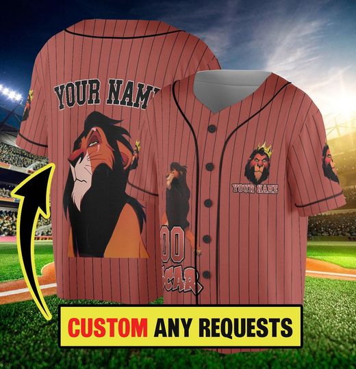 Custom The Lion King Scar Simple Stripe Jersey, Gift for Kids, Disney Birthday Gift, Gift For Baseball Fans