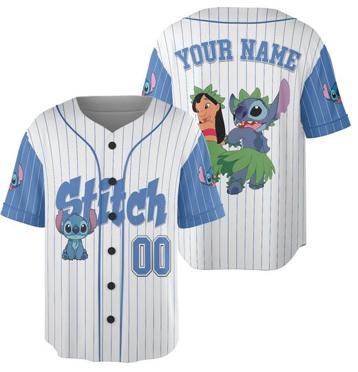 Personalized Stitch Baseball Jersey, Custom Stitch & Lilo Jersey Shirt, Stitch Baseball Jersey, Birthday Gift