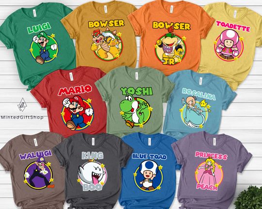 Personalized Mario Bros Family Shirt, Custom Character Super Mario T-Shirt, Super Mario Costume Matching Tee, Super Mario Birthday Shirt