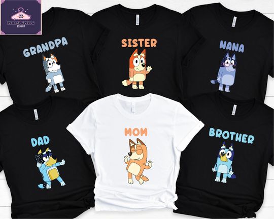 Custom BlueyDad Bingo Tshirts,BlueyDad Mom Dad Family Matching Tees,Personalized BlueyDad Family Matching Shirts, Custom BlueyDad Birthday Party Shirts