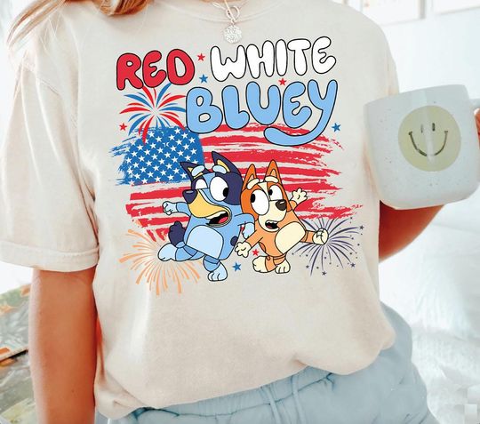 BlueyDad Red White 4th of July Family Matching Shirt Patriotic Tee