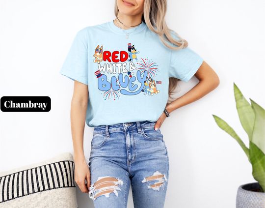 Red White and Woofy Patriotic Dog Shirt, Funny USA Tee for Kids and Families, 4th of July Independence Day Shirt