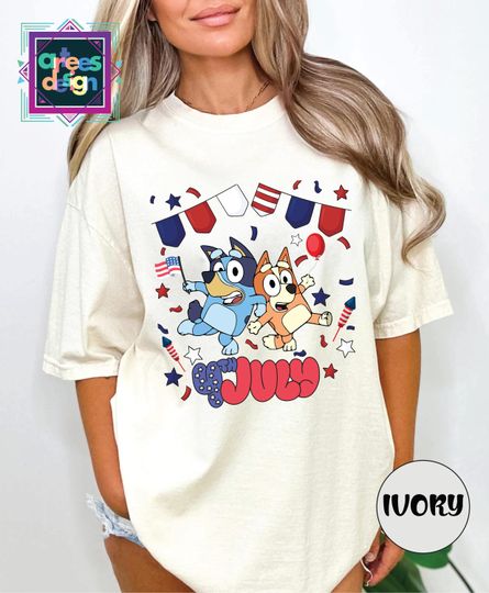 Comfort Colors Blue Dog 4th of July Kids Tee Patriotic Red White Blue Shirt