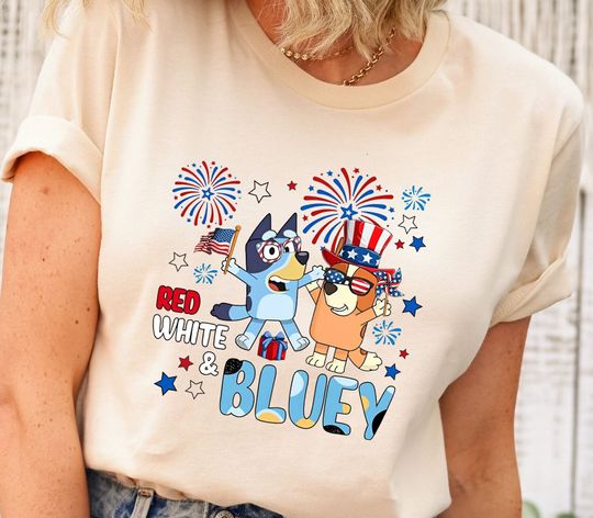 Red White Blue 4th of July T-Shirt, Cartoon Dog Design