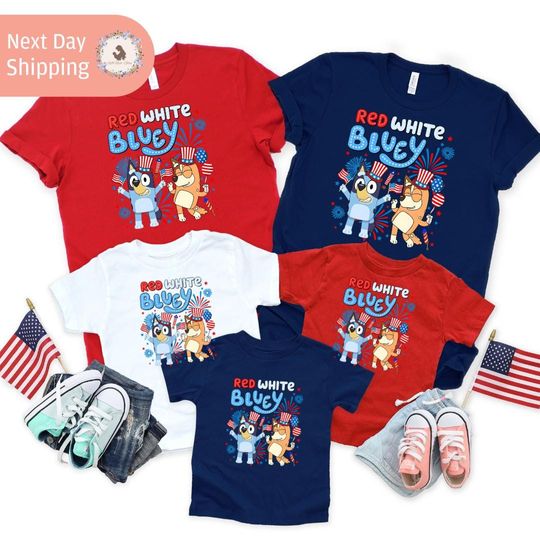 Red White BlueyDad Fourth of July Shirt, Family Independence Day Tee, BlueyDad Party Shirt
