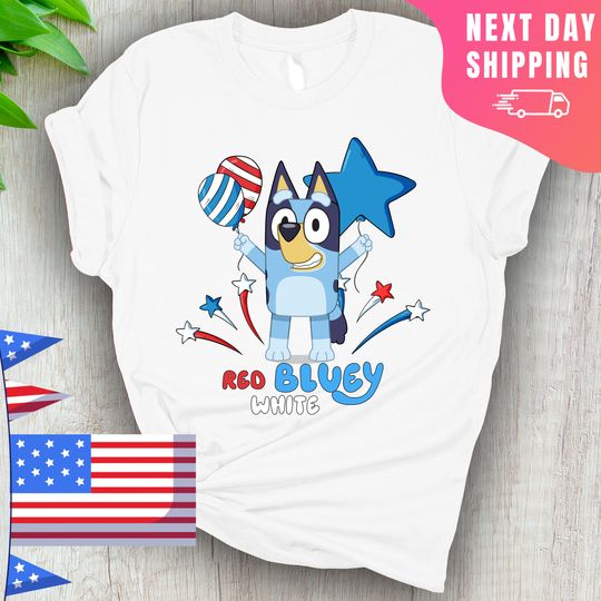 BlueyDad 4th of July Shirt - Red White Blue Independence Day Tee - Family Celebration Apparel
