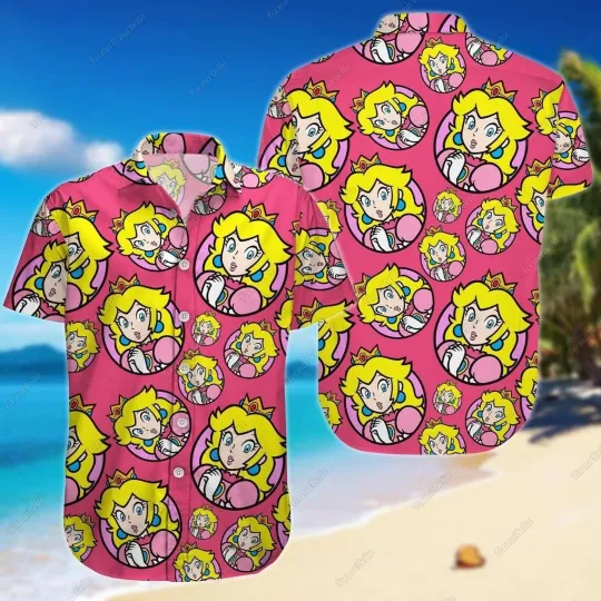 Princess Peach Super Mario Hawaiian Shirt Unisex Casual Button Down