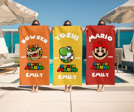 Super Mario Towel, Super Mario Birthday Towel, Super Mario Family Towel, Mario & Friend Party Matching Tee, Mario Family Towel, Mario Gift