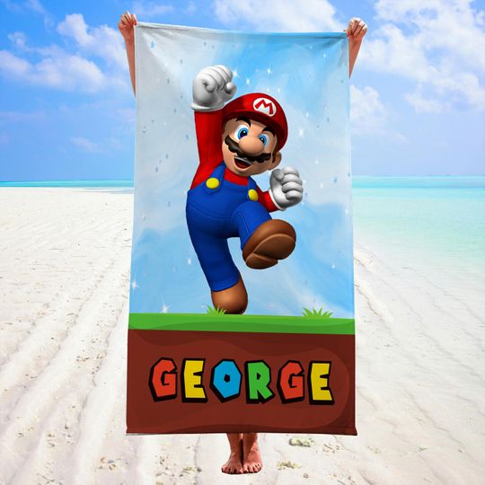 Super Mario Personalized Beach Towel,Luigi Towel,Mario Towel,Let's Go Party,Custom Pool,Bath Towel,Vacation Gift For Her/Him/Kids/Girls/Boys