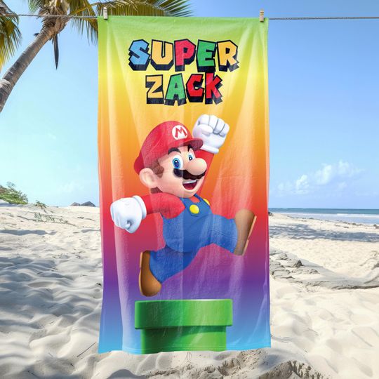 Personalized Super Mario Towel Gift, Custom Name Towel, Super Mario Towel, Kid's Birthday Gift, Pool Towel, Bath Towel, Custom Birthday Gift