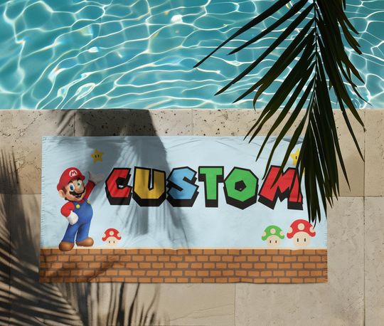 Personalized Super Mario Towel Gift, Custom Name Towel, Super Mario Towel, Birthday Gift for Kids, Pool Towel, Bath Towel, Cute Towel Gift