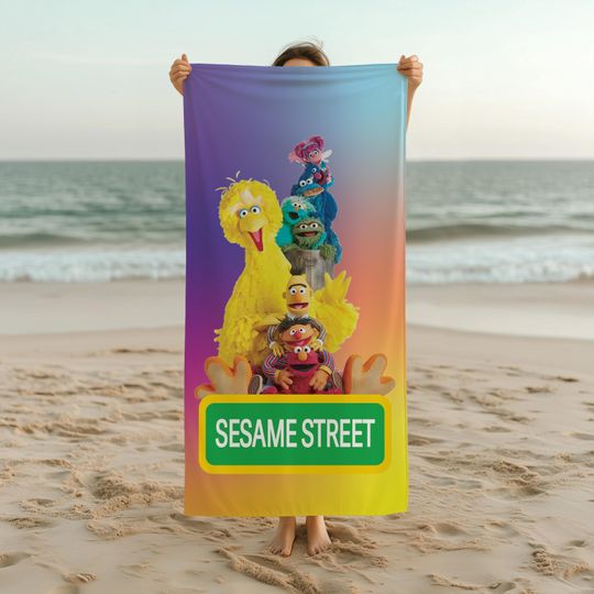 Personalized Sesame Street Towel, Custom Name Towel, Kid's Birthday Gift, Pool and Bath Towel, Cookie Monster, Big Bird, Abby, Elmo, Oscar