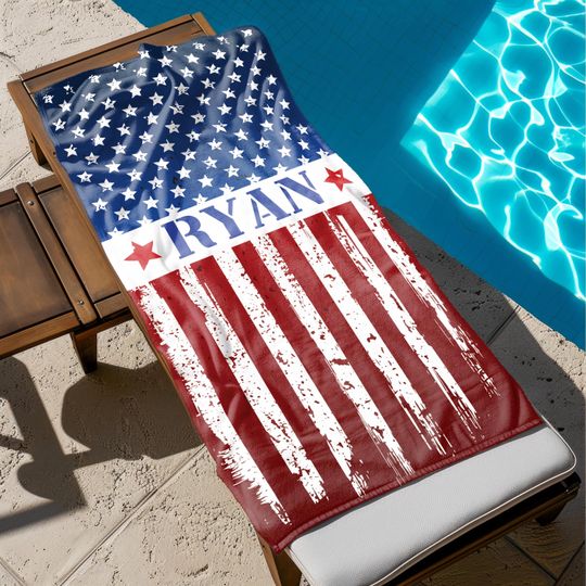 Custom USA Independence Day Gift, Personalized USA Flag Towel, American Beach Towel, 4th of July Gift, USA Memorial Day Towel, Summer Gift