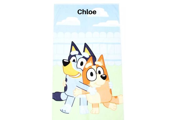 Custom Embroidered Beach Towel - BlueyDad Dad and Bingo - Blue Heeler Family