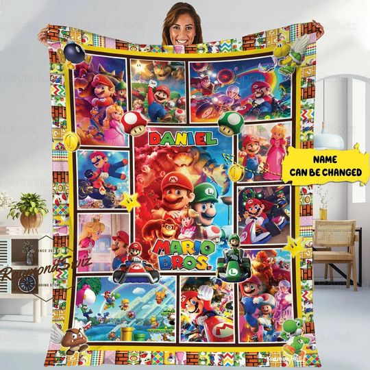 Halloween Super Mario Fleece Blanket, Personalized Gamer Blanket