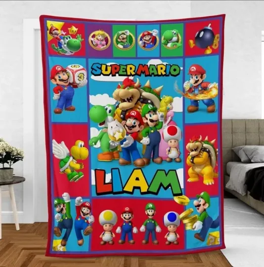 Custom Super Mario Fleece Blanket - Perfect Gift for Super Mario Fans and Birthdays