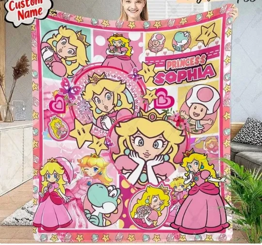 Princess Peach Fleece Blanket - Super Mario Bedding