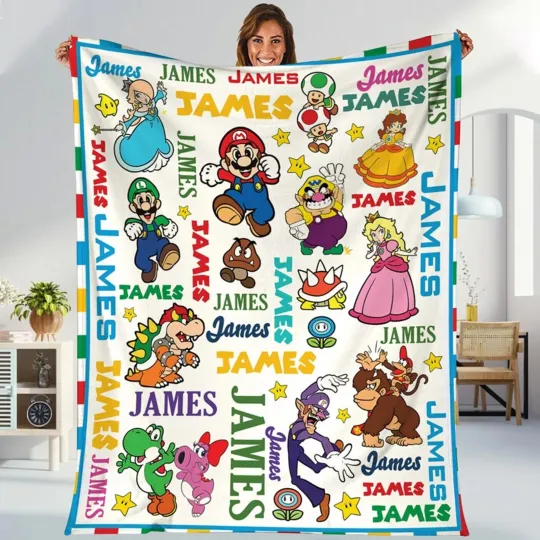 Custom Super Mario Fleece Blanket
