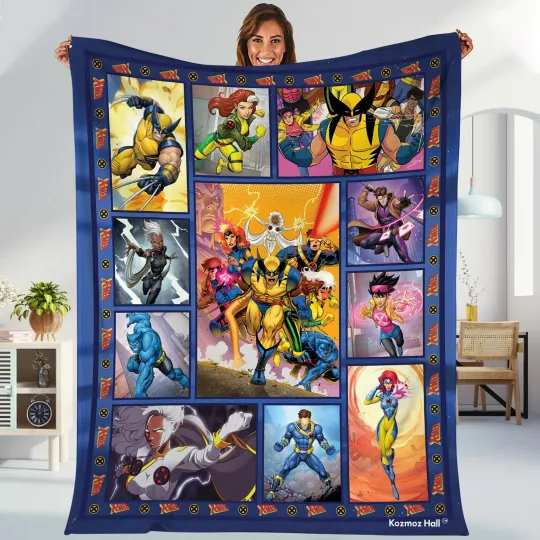X-Men Fleece Blanket | Professor X, Jean Grey, Wolverine, Cyclops, Beast