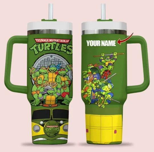 Ninja Turtles Pizza Time Customized 40oz Tumbler with Handle