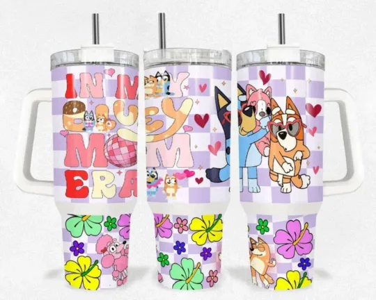 40oz Purple BlueyDad Tumbler with Straw and Lid