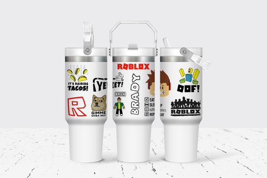 30oz Roblox Tumbler with Flip Handle - Personalized Gaming Water Bottle - Perfect for Roblox Parties and Birthdays