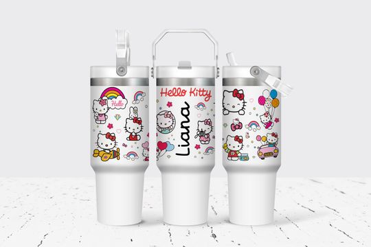 30oz Hello Kitty Tumbler with Flip Handle - Kids Water Bottle - Back to School - Custom Design