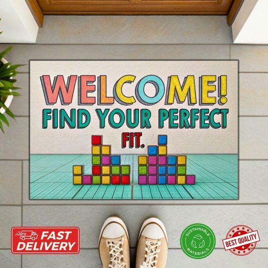 Pixel Puzzle Doormat  Retro Pixel Gamer Welcome Mat, Geeky Home Decor, Classic Arcade Gaming Rug, Retro Gamer Welcome Mat,Housewarming Gift