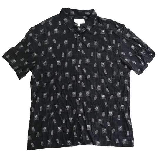 Island Shores XL Rayon Hawaiian Short Sleeve Shirt Black Floral Tropical