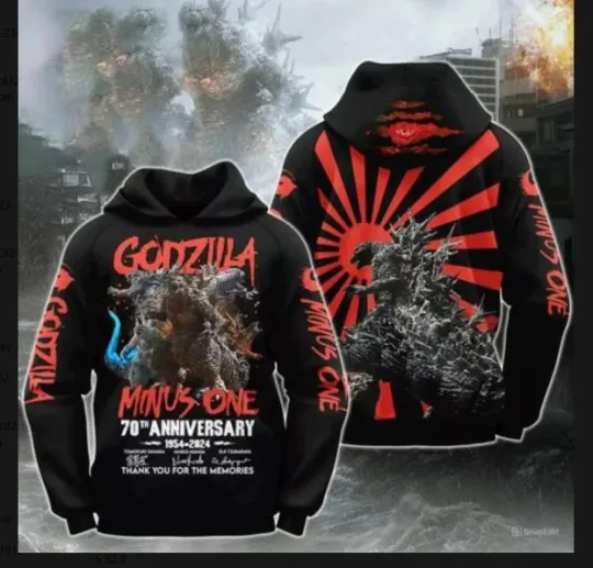 3d hoodie HOT   god zilla Minus One 70th  Hoodie 3d - all printed, hot gift
